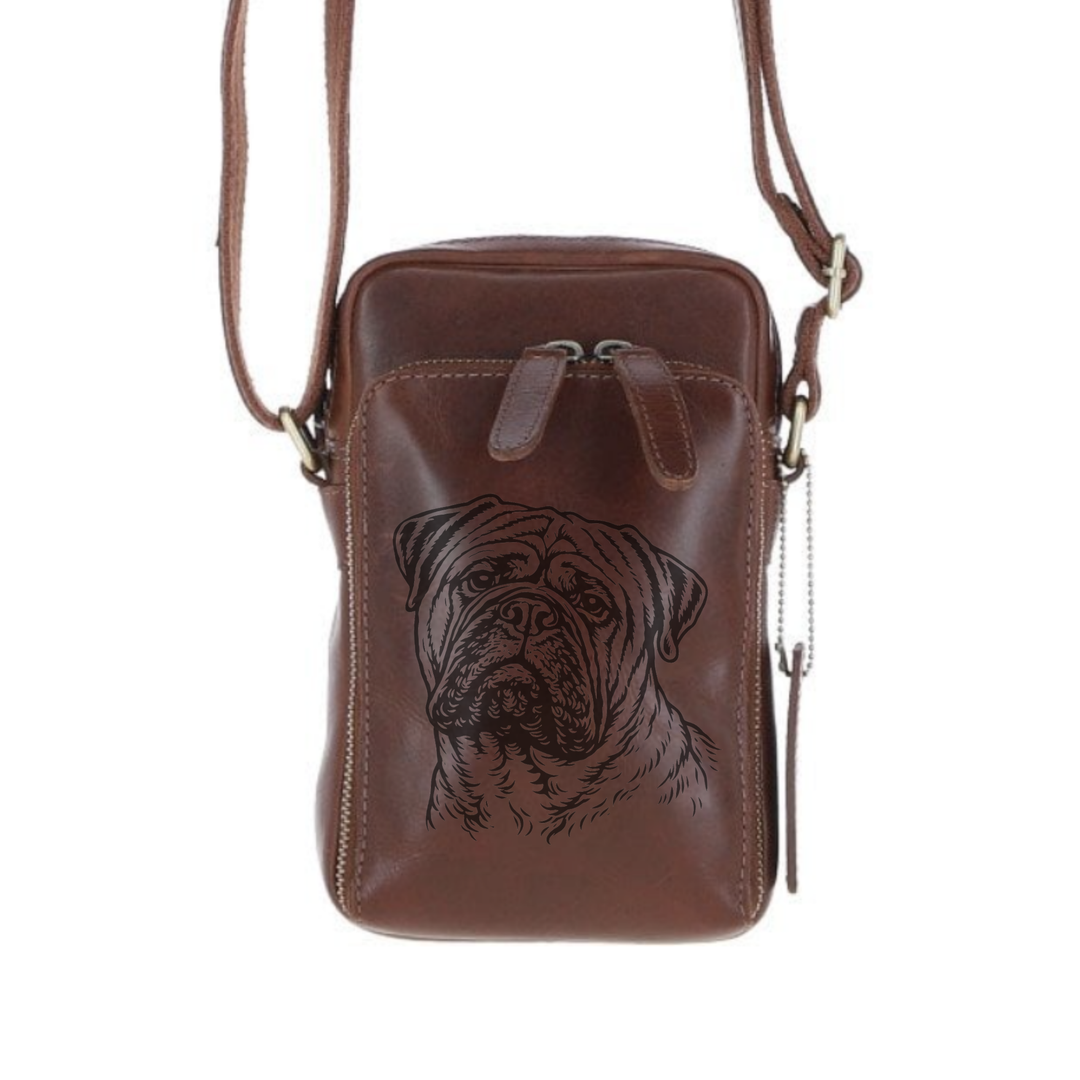 Personalised Mastiff Face Leather Compact Crossbody Bag