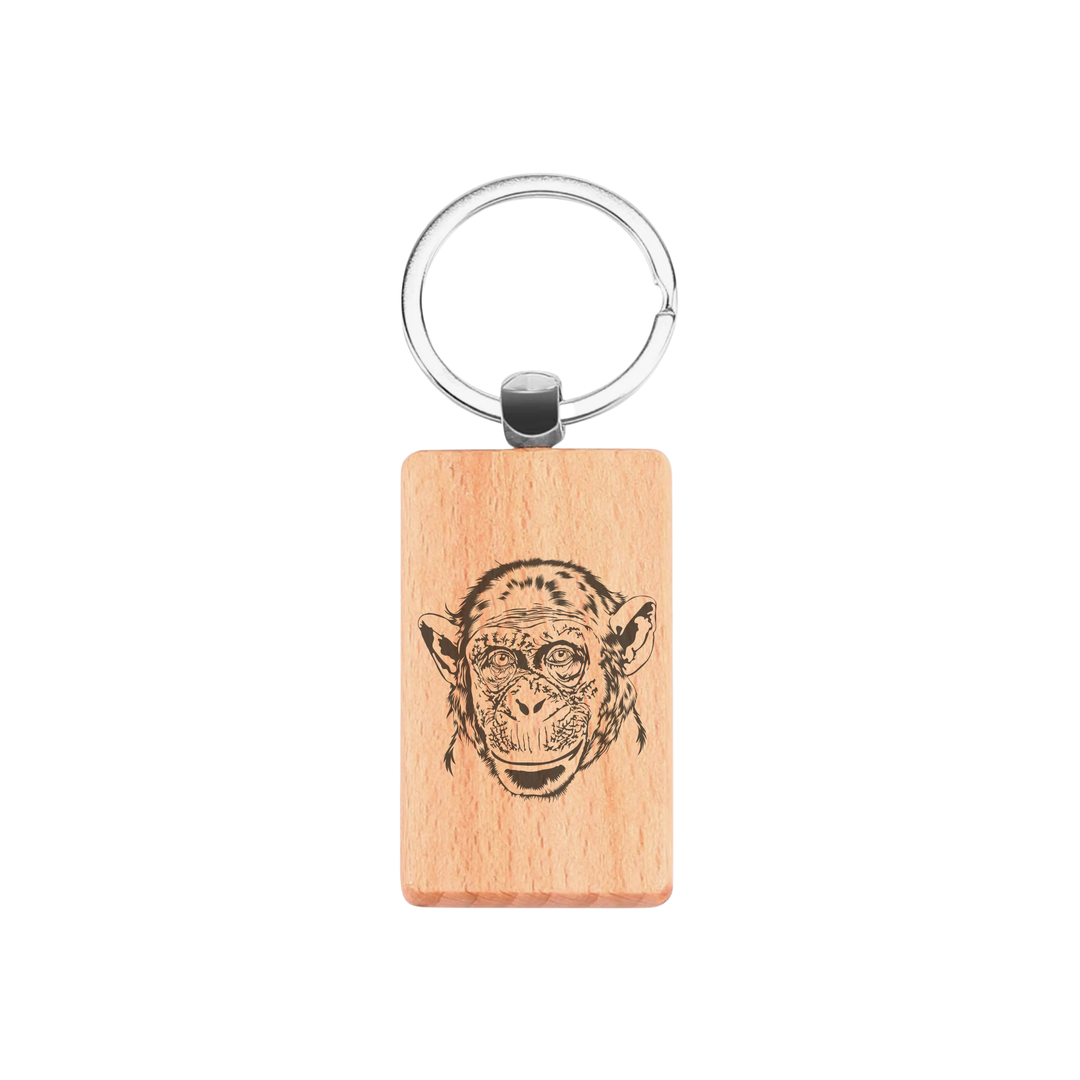 Chimpanzee Engraved Rectangle Wooden Keyring