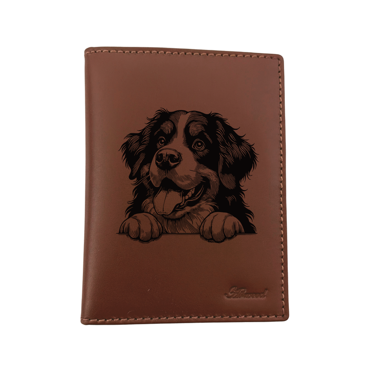 Bernese Mountain Dog Paws Engraved Leather Passport Cover