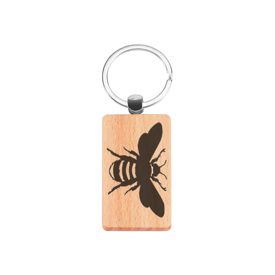 Bee Silhouette L Engraved Rectangle Wooden Keyring