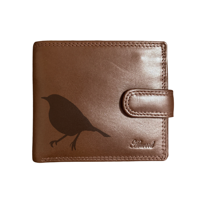 Personalised Robin Silhouette Engraved Dark Tan Genuine Leather Wallet