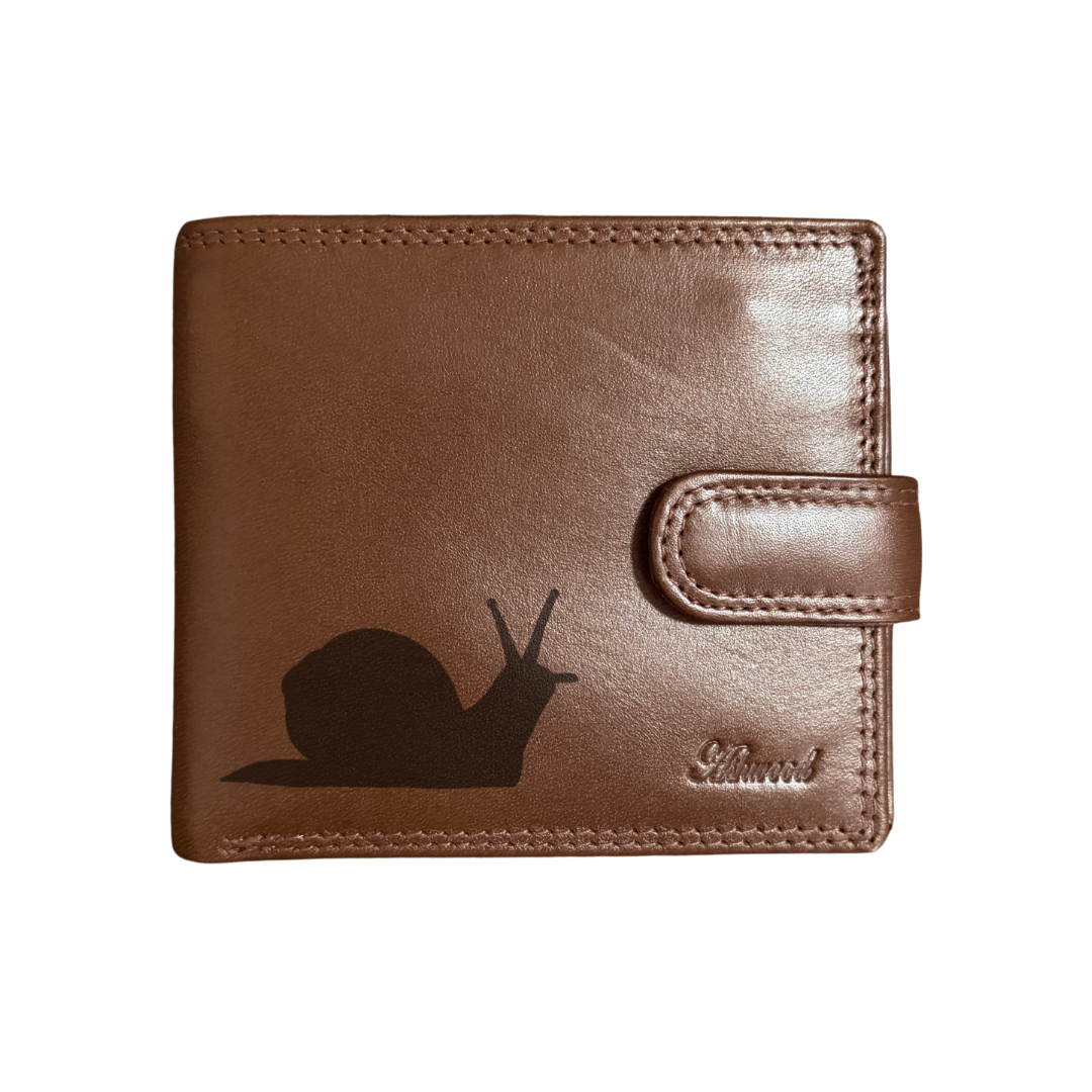 Personalised Snail Silhouette Engraved Dark Tan Genuine Leather Wallet