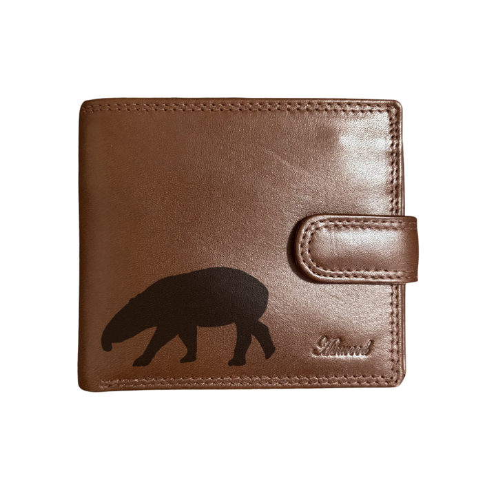 Personalised Tapir Silhouette Engraved Dark Tan Genuine Leather Wallet
