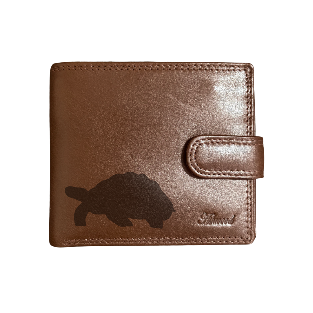 Personalised Tortoise Silhouette Engraved Dark Tan Genuine Leather Wallet