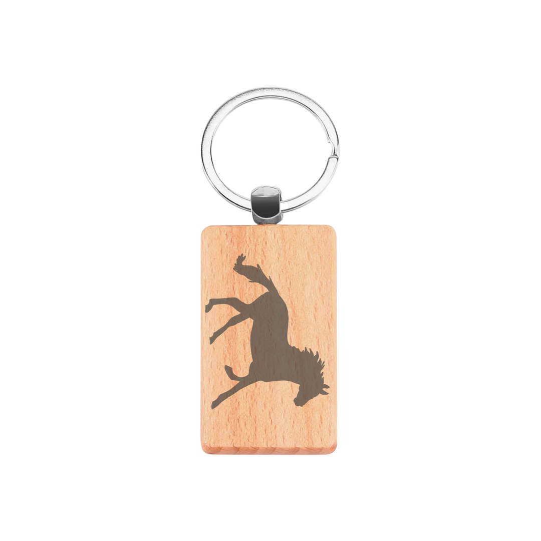 Galloping Horse Silhouette L Engraved Rectangle Wooden Keyring
