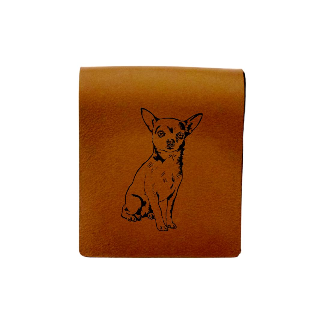 Chihuahua W Sitting Engraved Genuine Leather Magnetic Bookmark