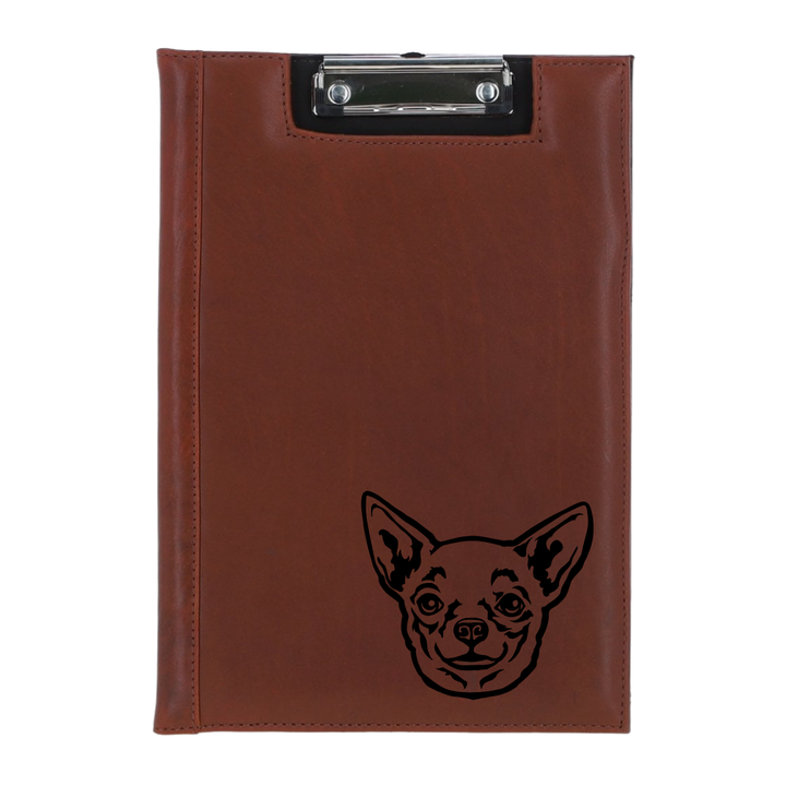 L Chihuahua Face Engraved Leather Clipboard