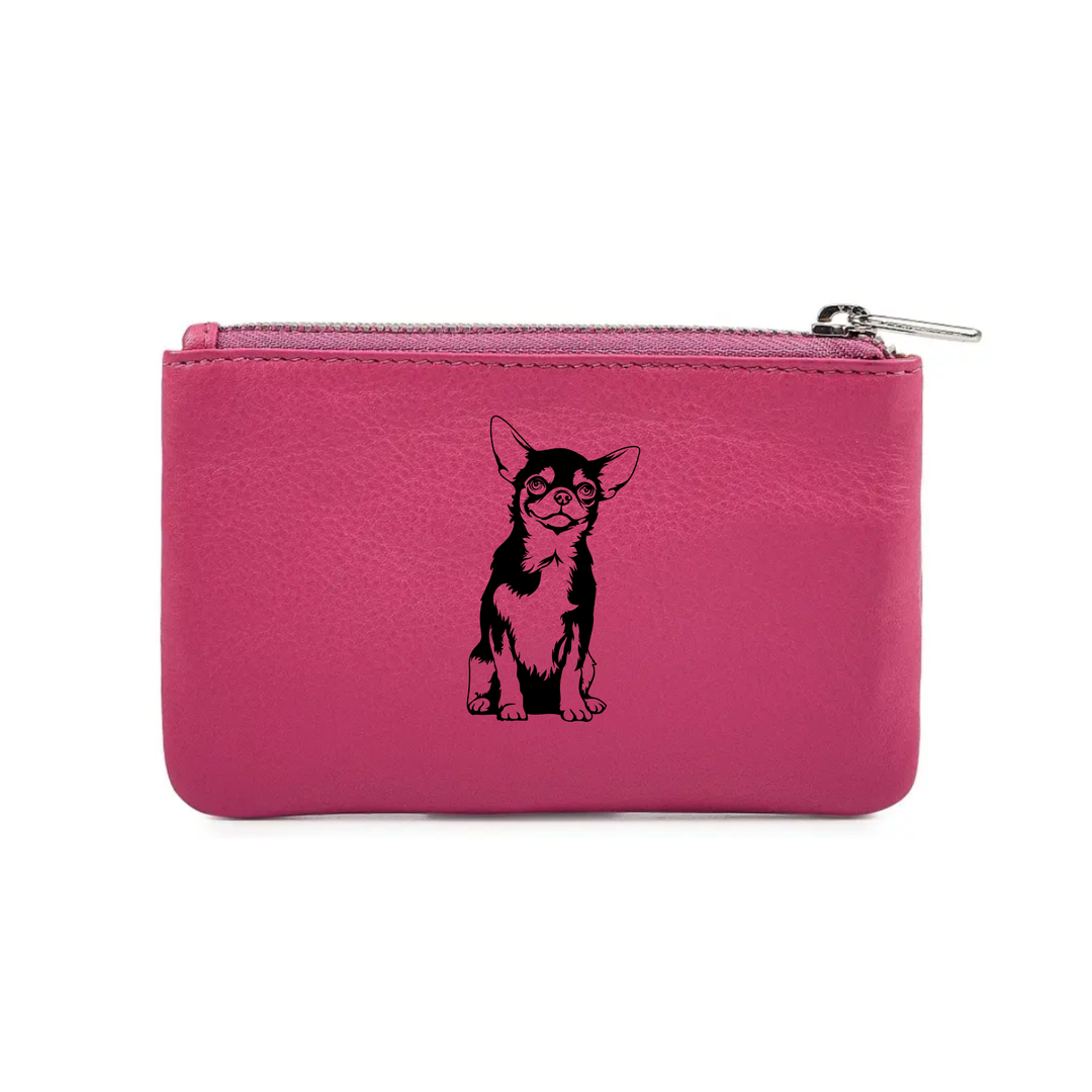 M Chihuahua Sitting Engraved Genuine Leather Coin Purse (Multiple Colour Options)