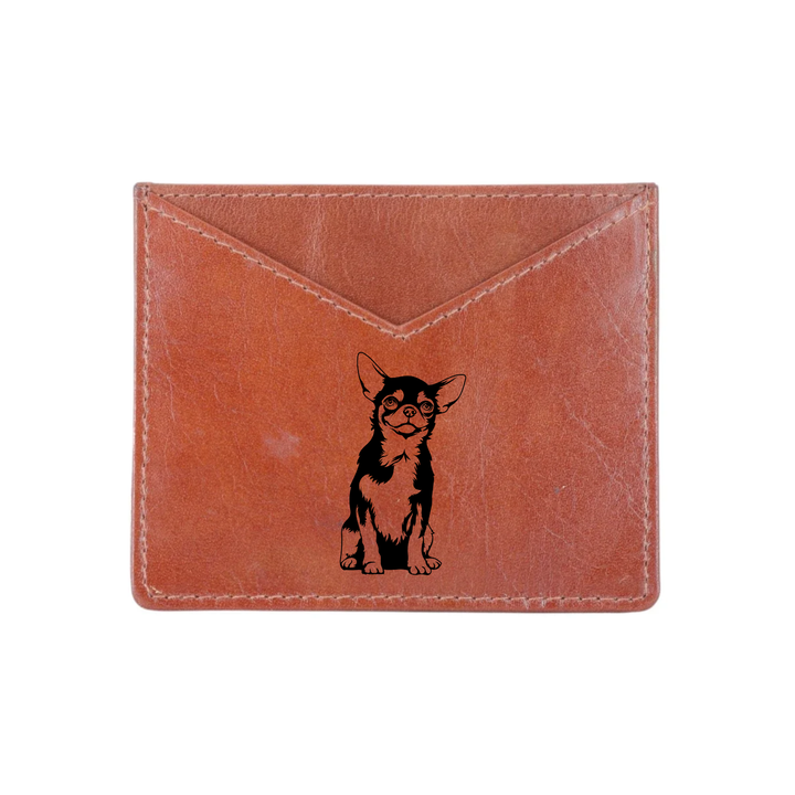 M Chihuahua Sitting Engraved Genuine Leather Cardholder