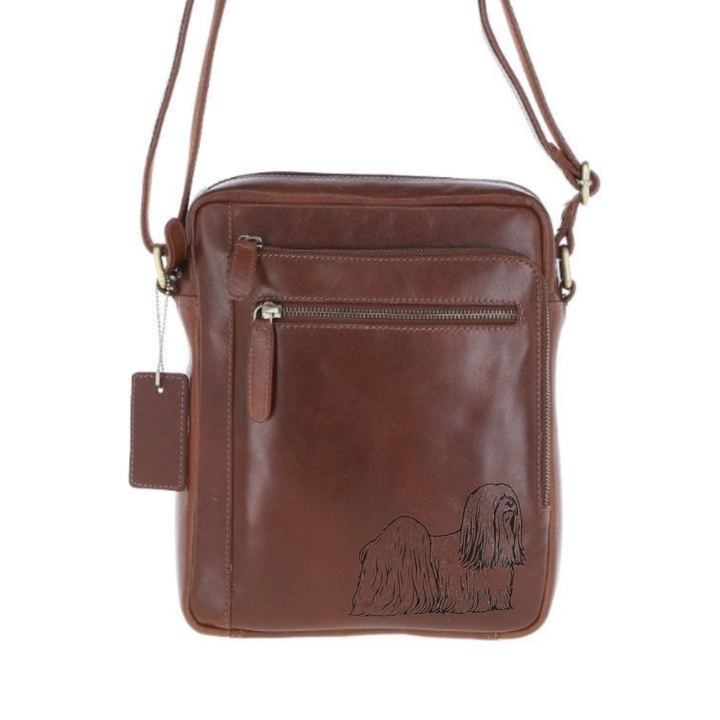 Personalised Standing Lhasa Apso Engraved Leather Crossbody Bag