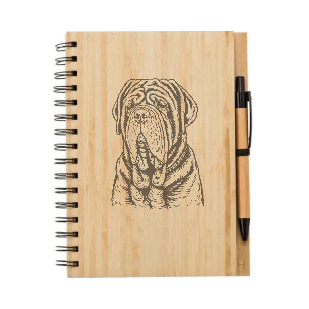 Neapolitan Mastiff Face Illustration Engraved Notebook