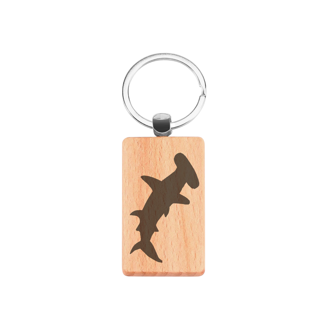 Hammerhead Shark Silhouette L Engraved Rectangle Wooden Keyring