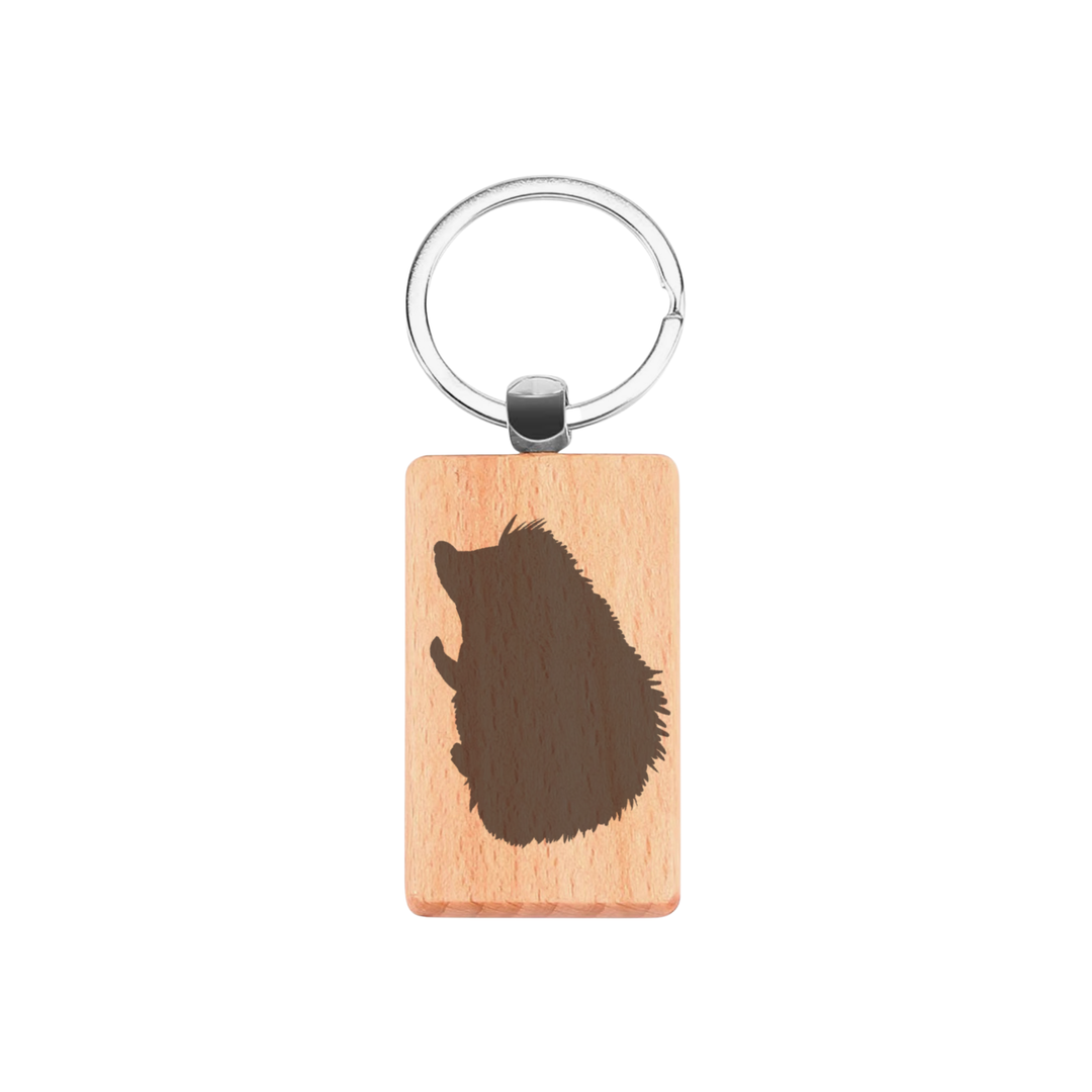 Hedgehog Silhouette L Engraved Rectangle Wooden Keyring