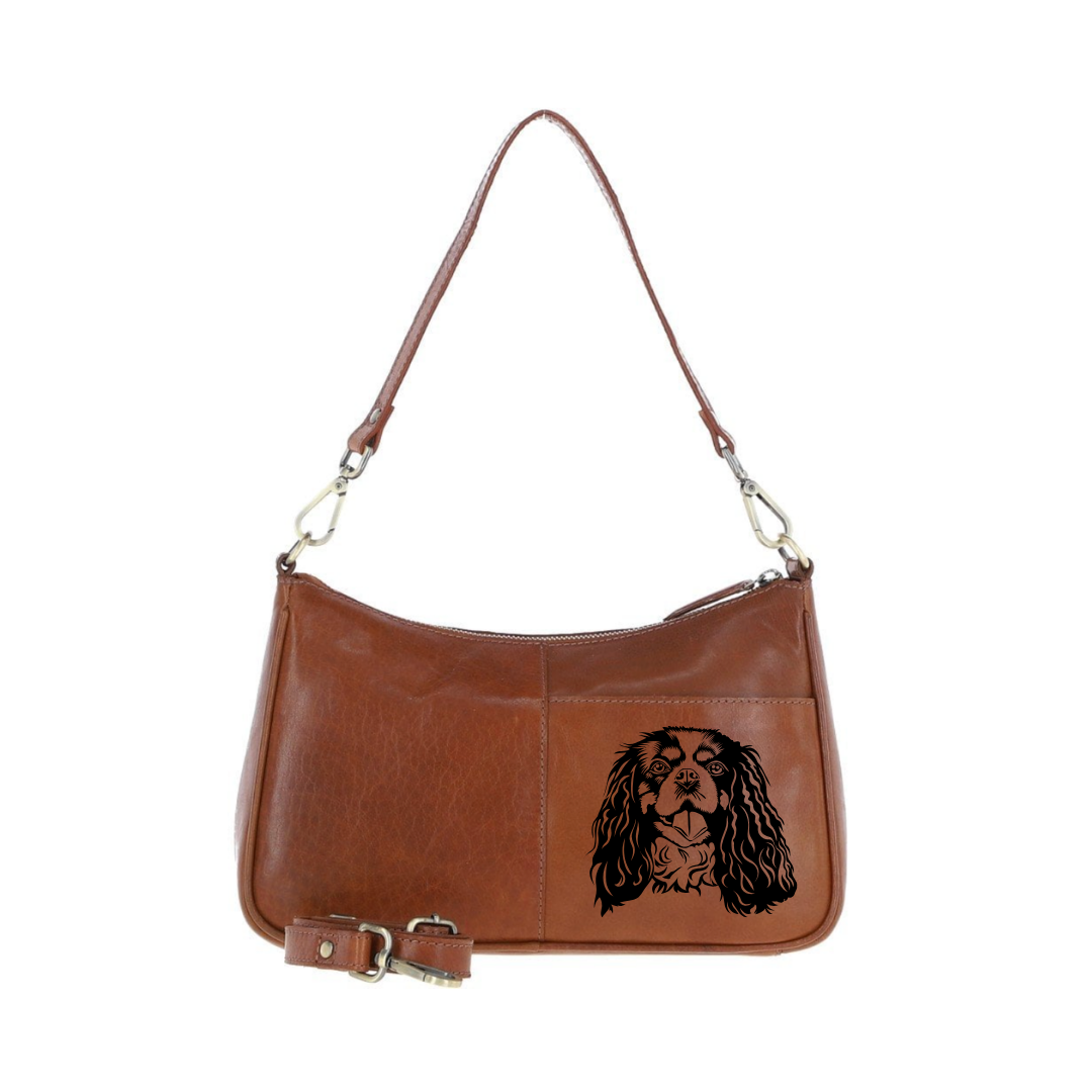 Cavalier King Charles Spaniel Face Engraved Genuine Leather Shoulder Bag