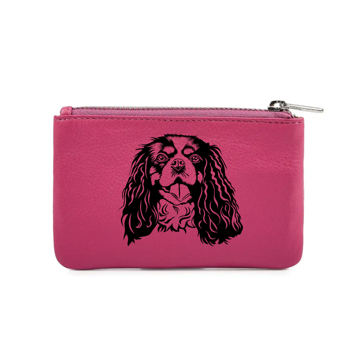 Cavalier King Charles Spaniel Face Engraved Genuine Leather Coin Purse (Multiple Colour Options)