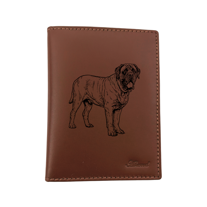 English Mastiff Standing Engraved Leather Passport Cover