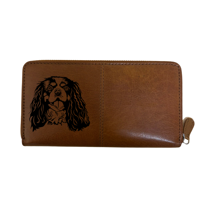 Cavalier King Charles Spaniel Face Engraved Large Leather Purse