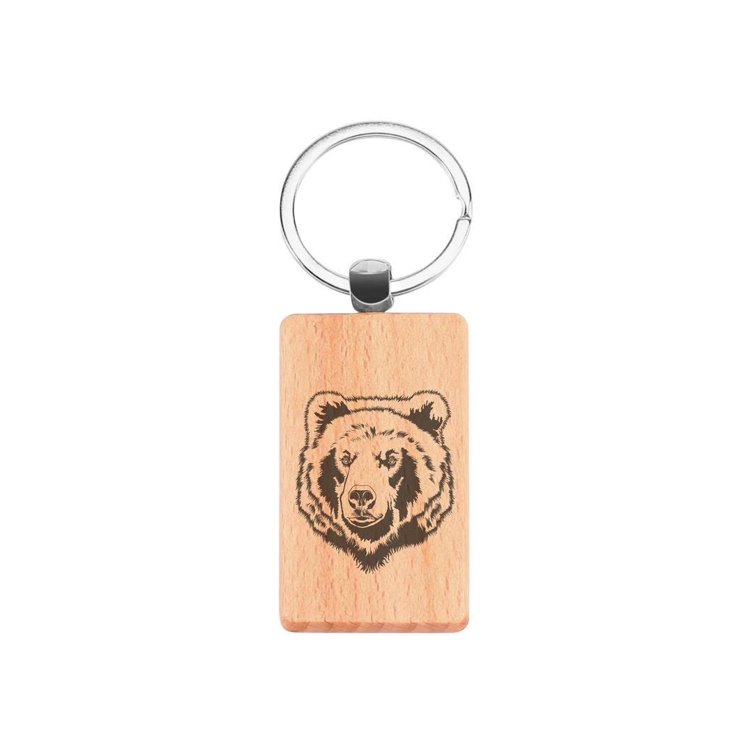 Bear Engraved Rectangle Wooden Keyring