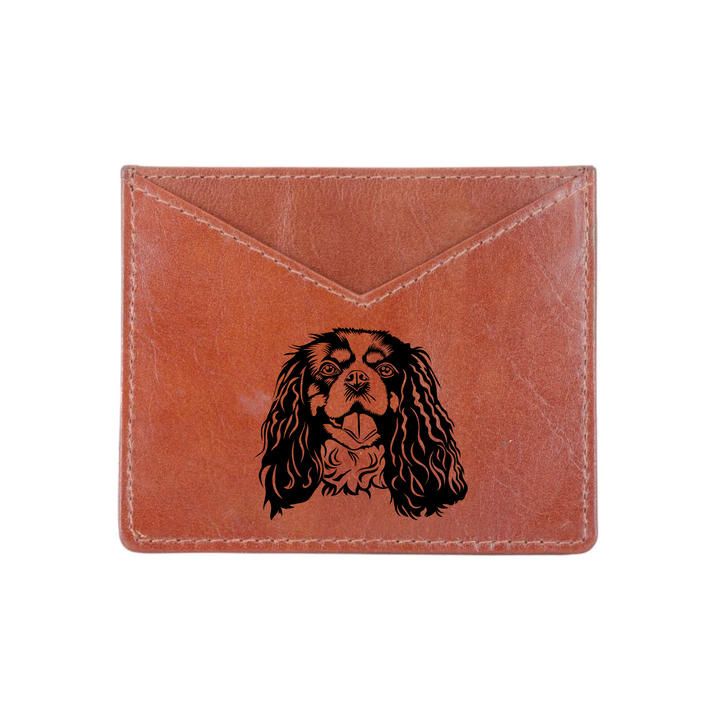 B Cavalier King Charles Spaniel Face Engraved Genuine Leather Cardholder