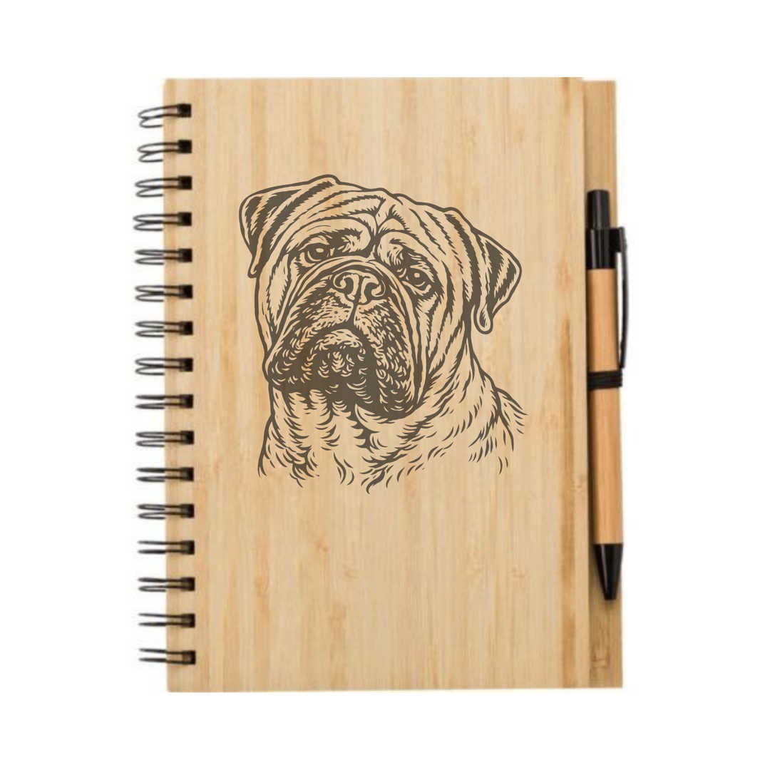 Bullmastiff Face Illustration Engraved Notebook