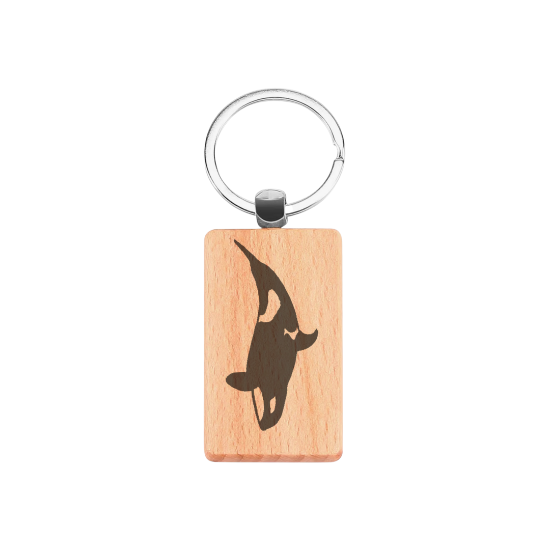 Orca Killer Whale Silhouette L Engraved Rectangle Wooden Keyring