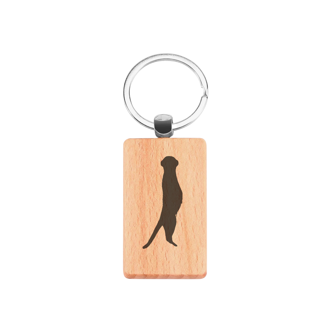 Meerkat Silhouette P Engraved Rectangle Wooden Keyring