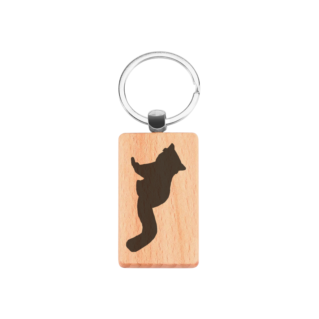 Red Panda Silhouette L Engraved Rectangle Wooden Keyring