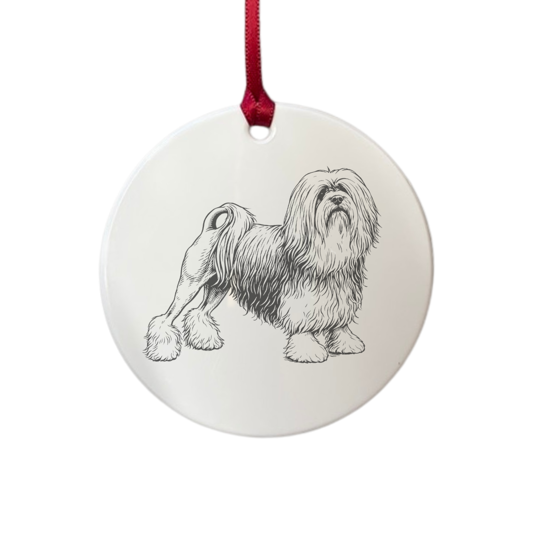 Personalised Lowchen Standing Engraved White Acrylic Decoration