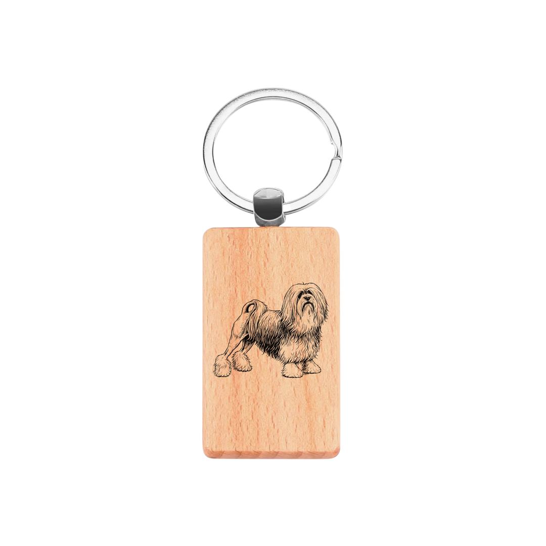 Lowchen Engraved Rectangle Wooden Keyring