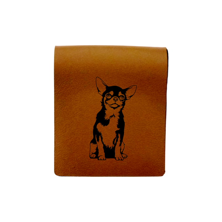 Chihuahua M Sitting Engraved Genuine Leather Magnetic Bookmark
