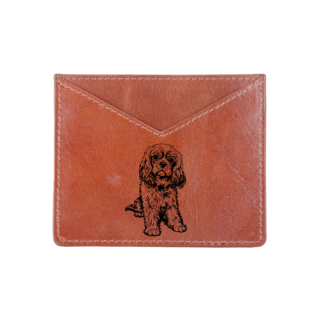 R Cavalier King Charles Spaniel Sitting Engraved Genuine Leather Cardholder
