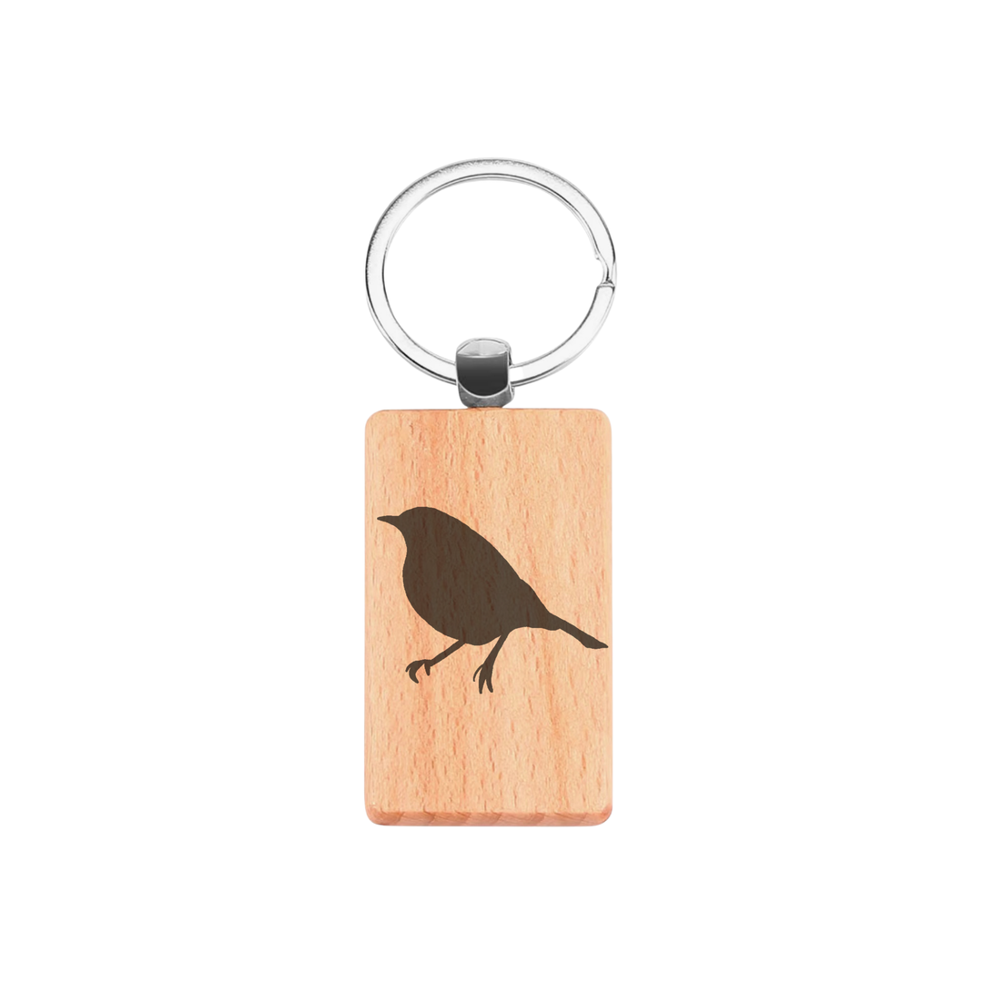 Robin Silhouette p Engraved Rectangle Wooden Keyring