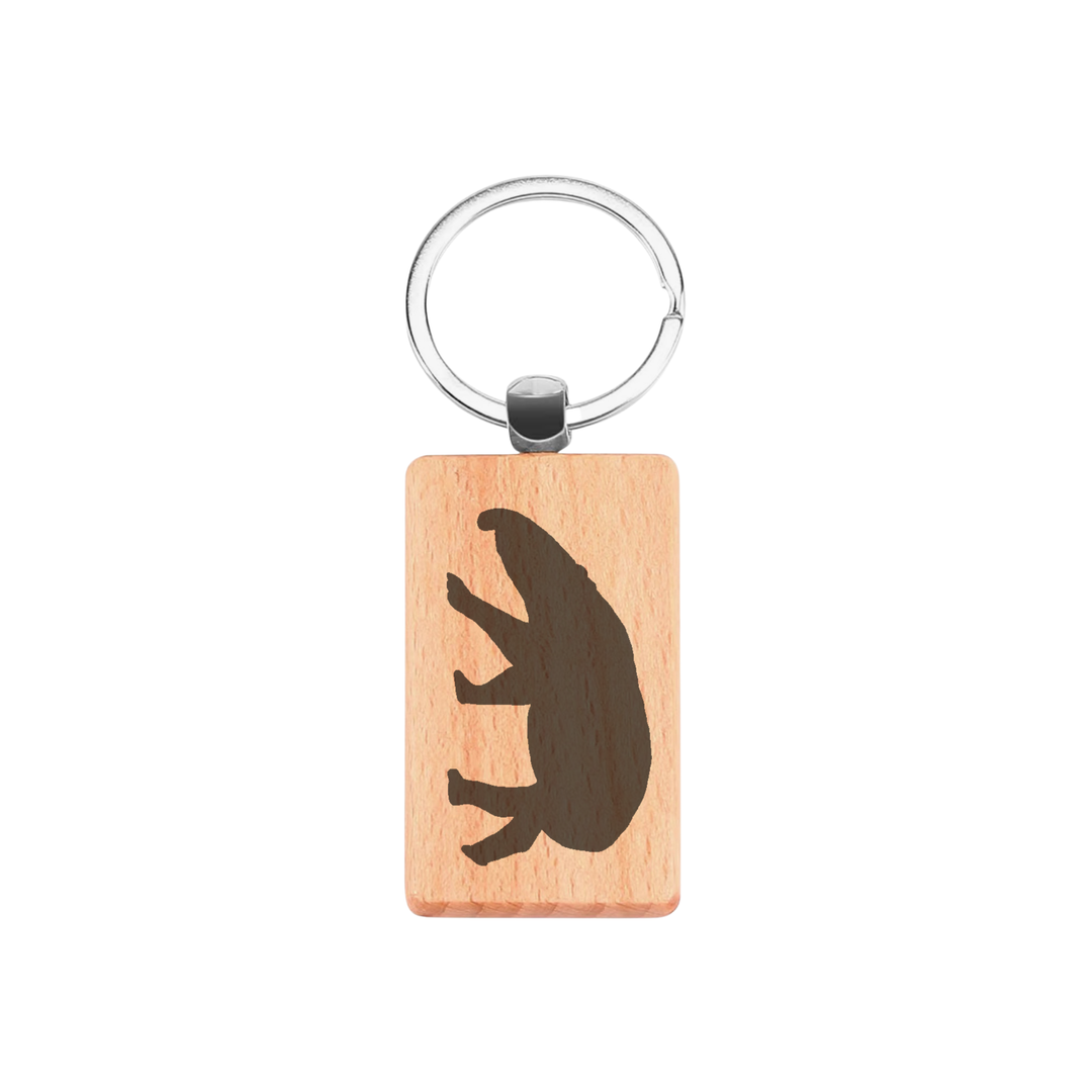 Tapir Silhouette L Engraved Rectangle Wooden Keyring