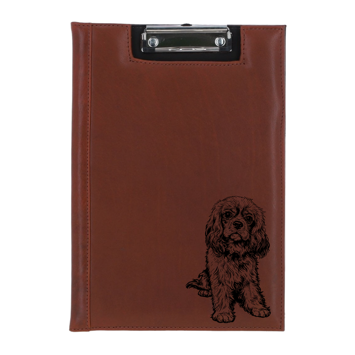 R Cavalier King Charles Spaniel Sitting Engraved Leather Clipboard