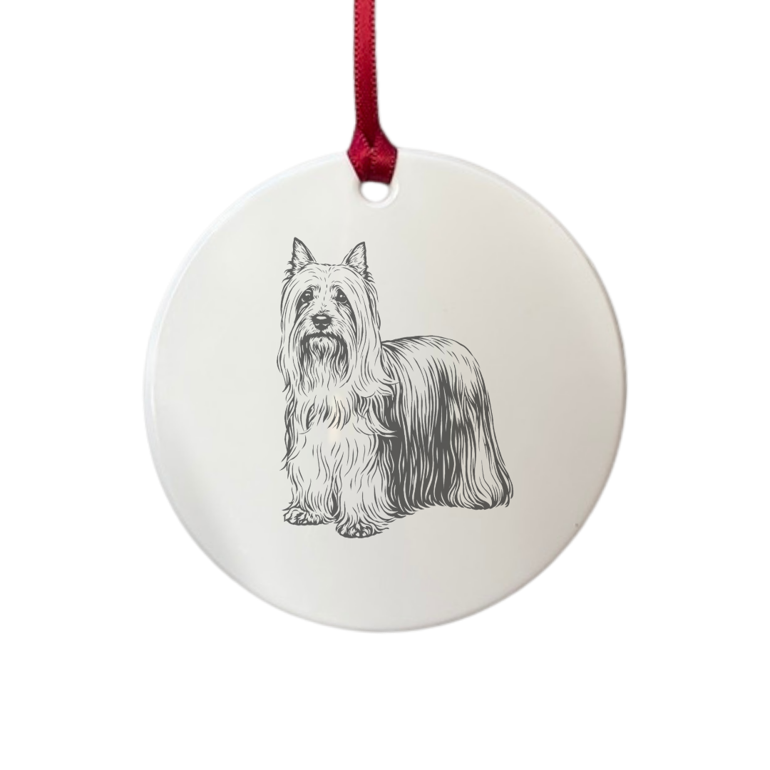 Personalised Australian Silky Terrier Standing Engraved White Acrylic Decoration