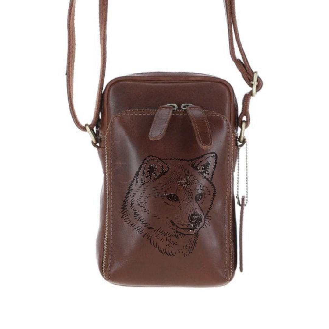 Personalised Japanese Shiba-Inu Face Leather Compact Crossbody Bag