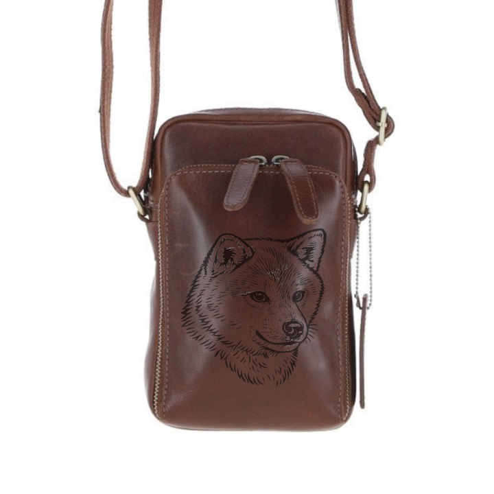 Personalised Japanese Shiba-Inu Face Leather Compact Crossbody Bag