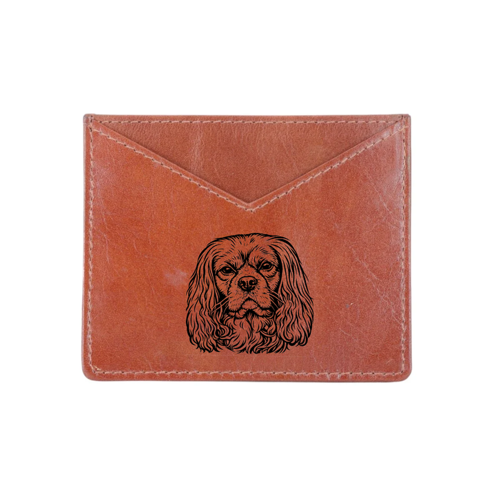 R Cavalier King Charles Spaniel Face Engraved Genuine Leather Cardholder
