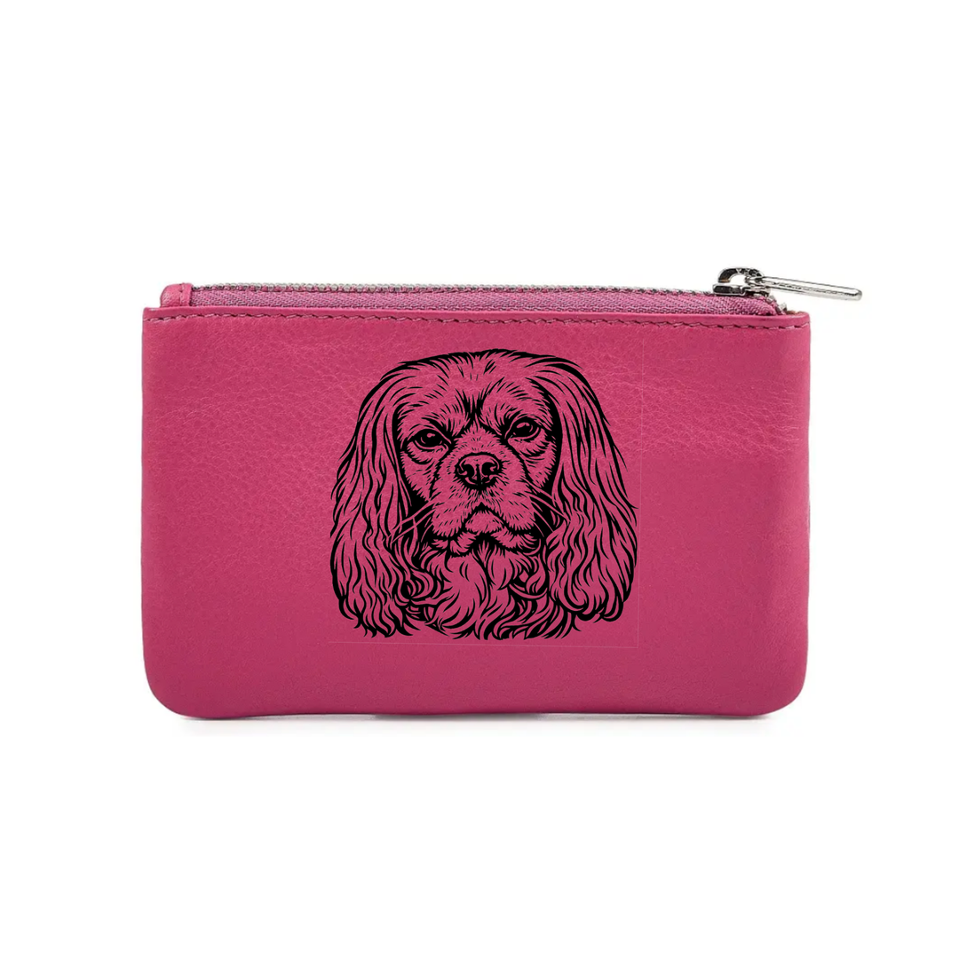 Cavalier King Charles Spaniel R Face Engraved Genuine Leather Coin Purse (Multiple Colour Options)