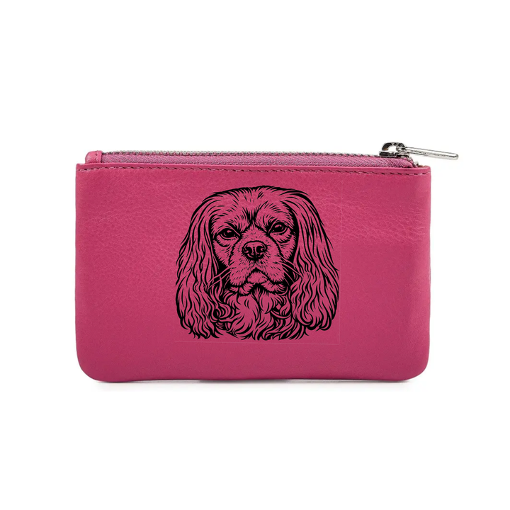 Cavalier King Charles Spaniel R Face Engraved Genuine Leather Coin Purse (Multiple Colour Options)