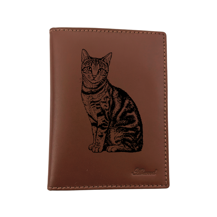 Shorthair Tabby Cat Engraved Leather Passport Cover