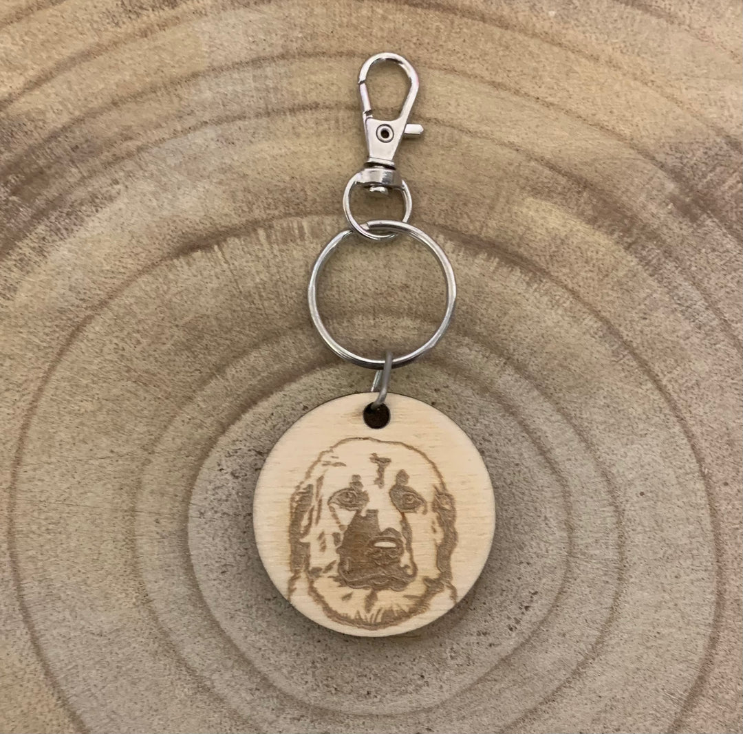 Anatolian Shepherd Dog Face Engraved Wooden Keyring