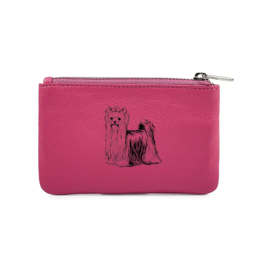 Yorkshire Terrier Standing Engraved Genuine Leather Coin Purse (Multiple Colour Options)
