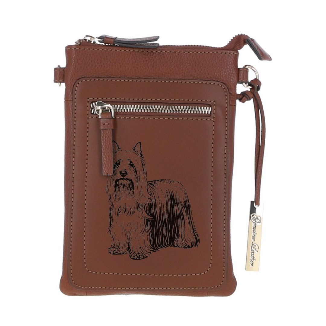 Personalised Australian Silky Terrier Engraved Leather Crossbody Smart Phone Bag