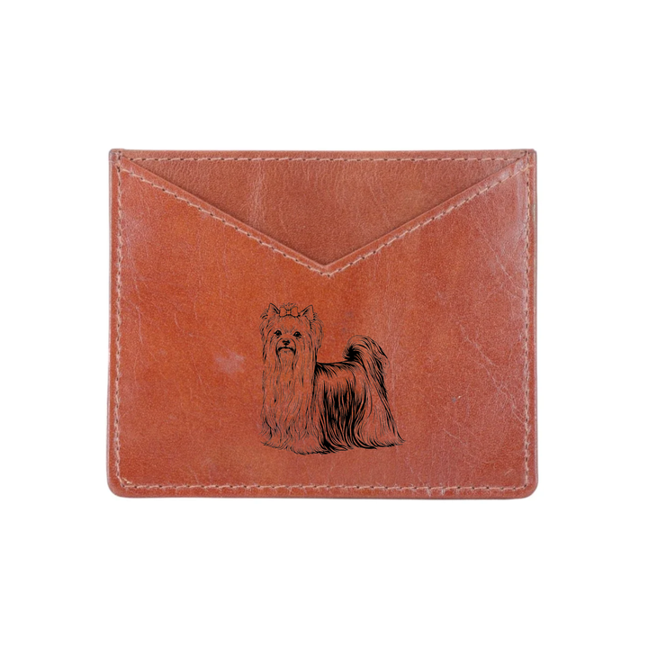 Yorkshire Terrier Standing Engraved Genuine Leather Cardholder