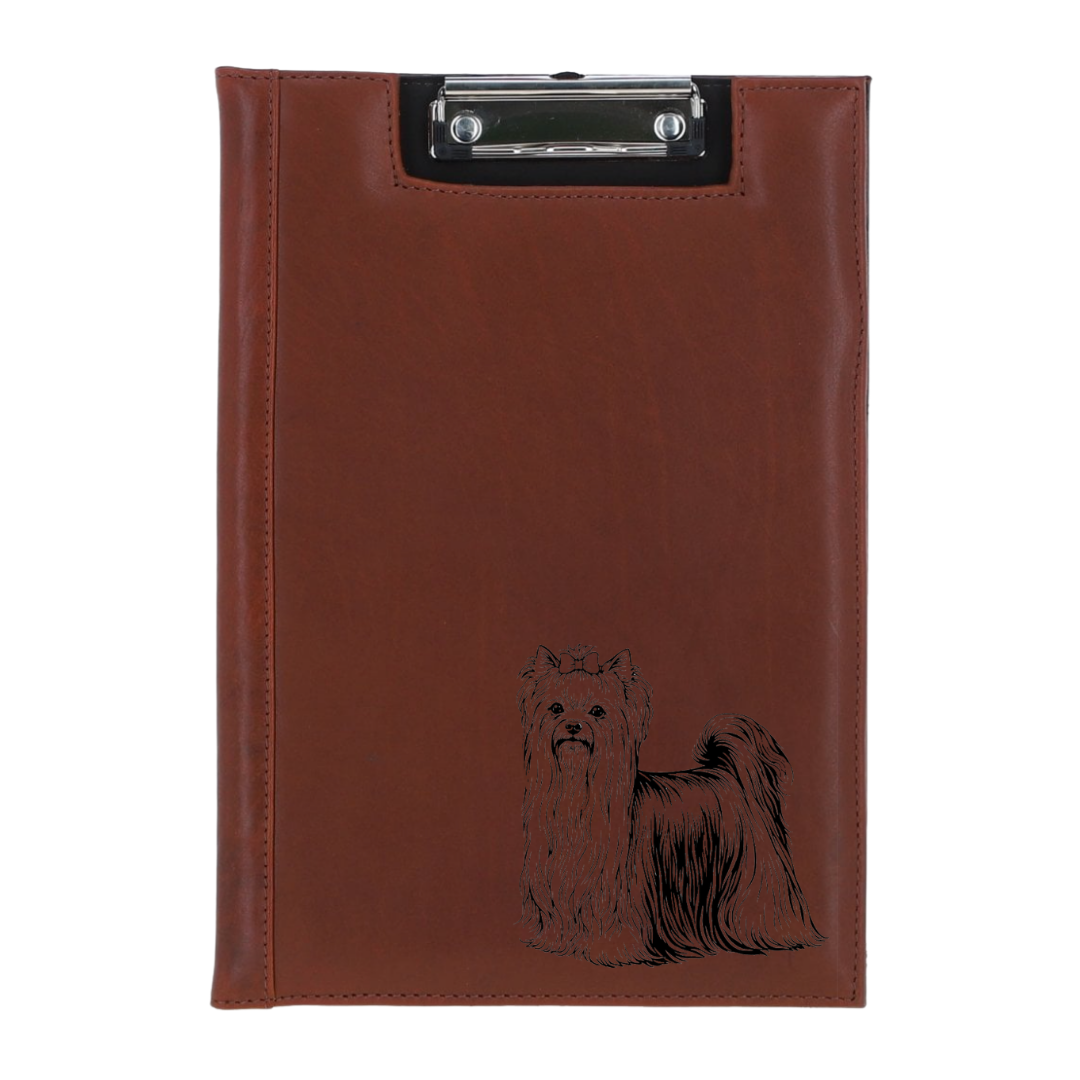 Yorkshire Terrier Standing Engraved Leather Clipboard