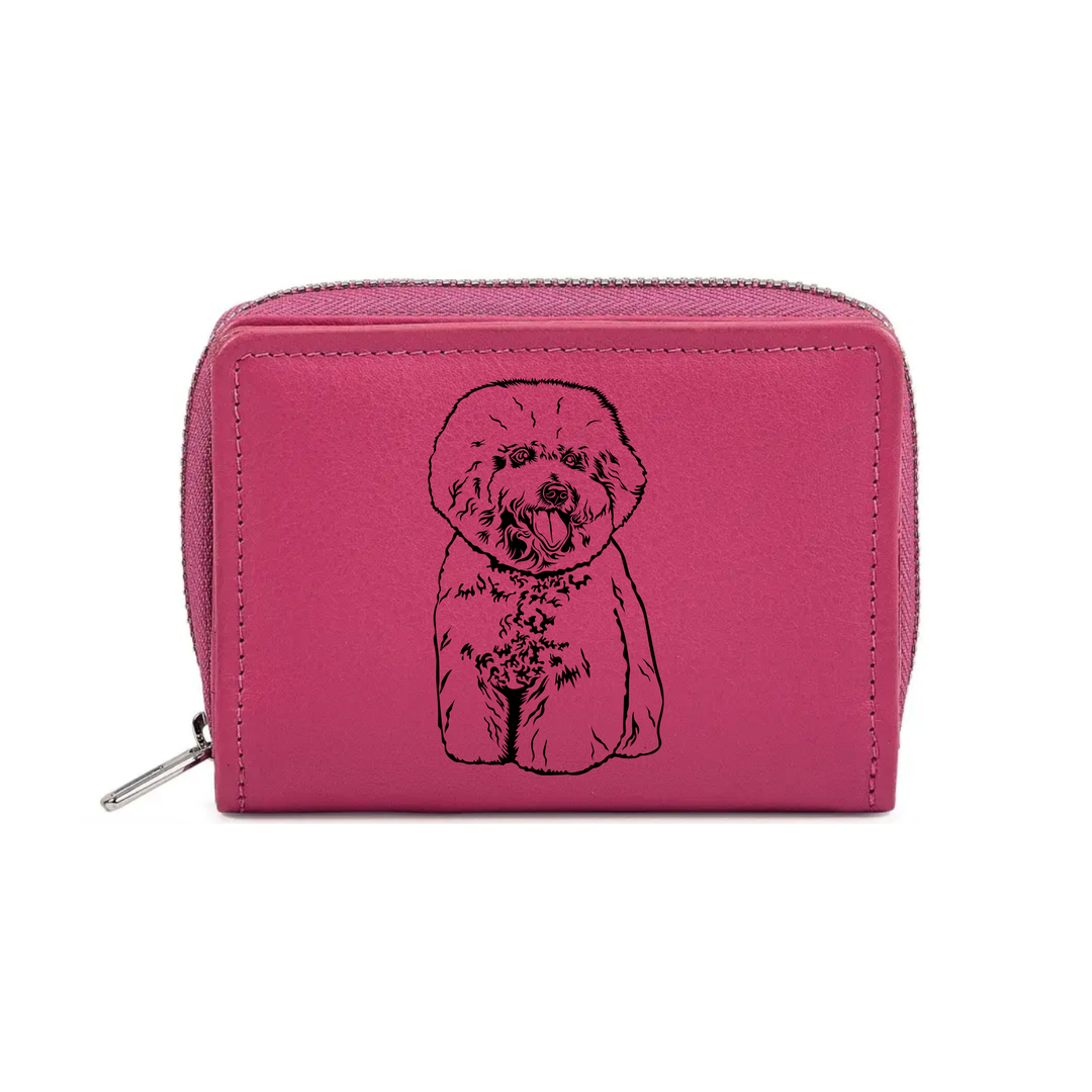 Bichon Frise Engraved Small Leather Purse (Green/Pink/Blue/Red)