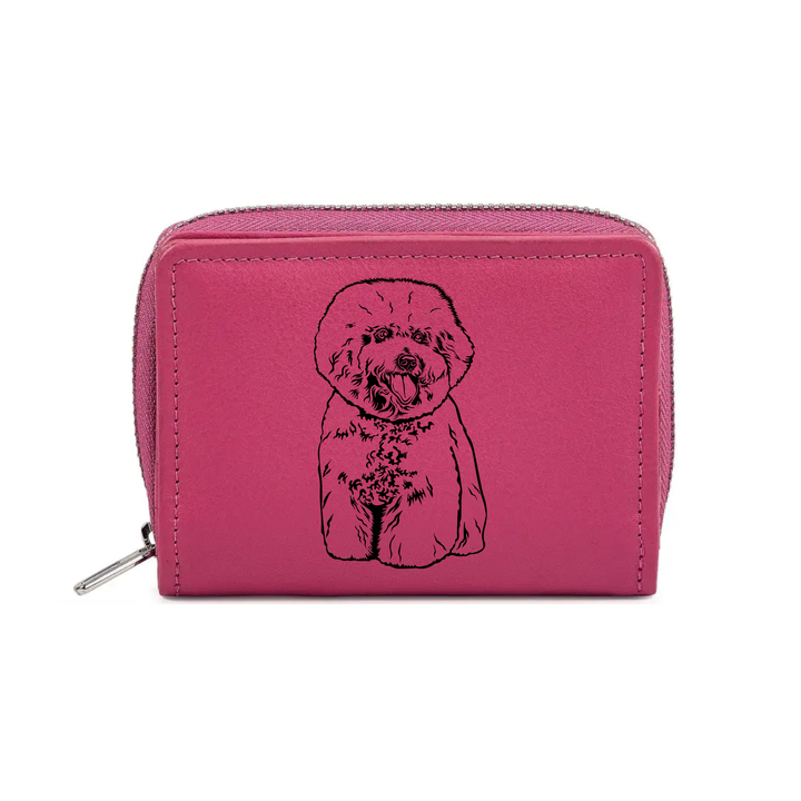 Bichon Frise Engraved Small Leather Purse (Green/Pink/Blue/Red)