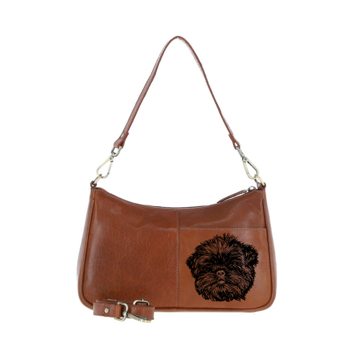 Affenpinscher Face Engraved Genuine Leather Shoulder Bag