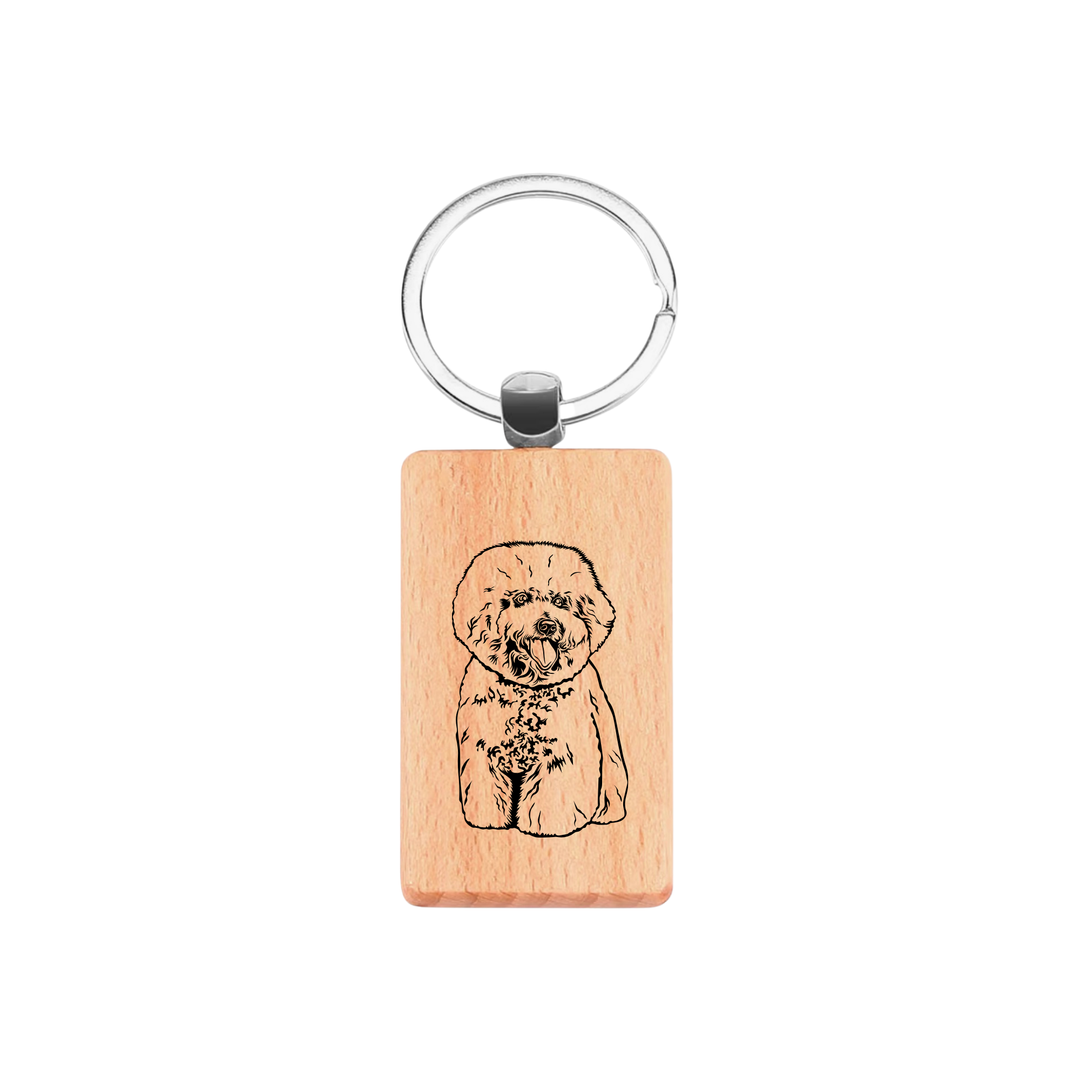 Bichon Frise Engraved Rectangle Wooden Keyring